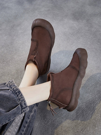 Women Winter Genuine Leather Back Zipper Flat Boots