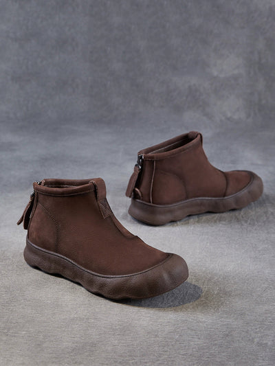 Women Winter Genuine Leather Back Zipper Flat Boots