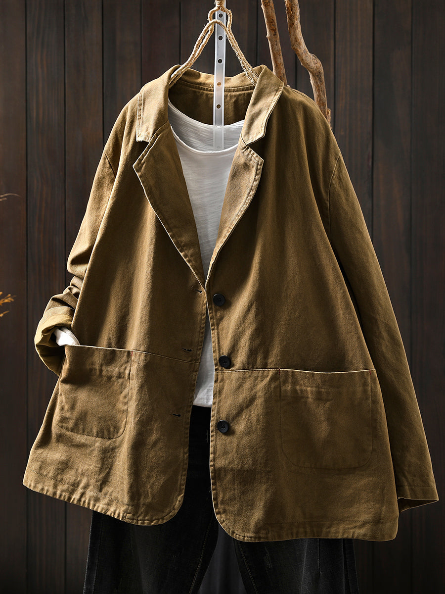 Women Autumn Vintage Pure Color Cotton Jacket