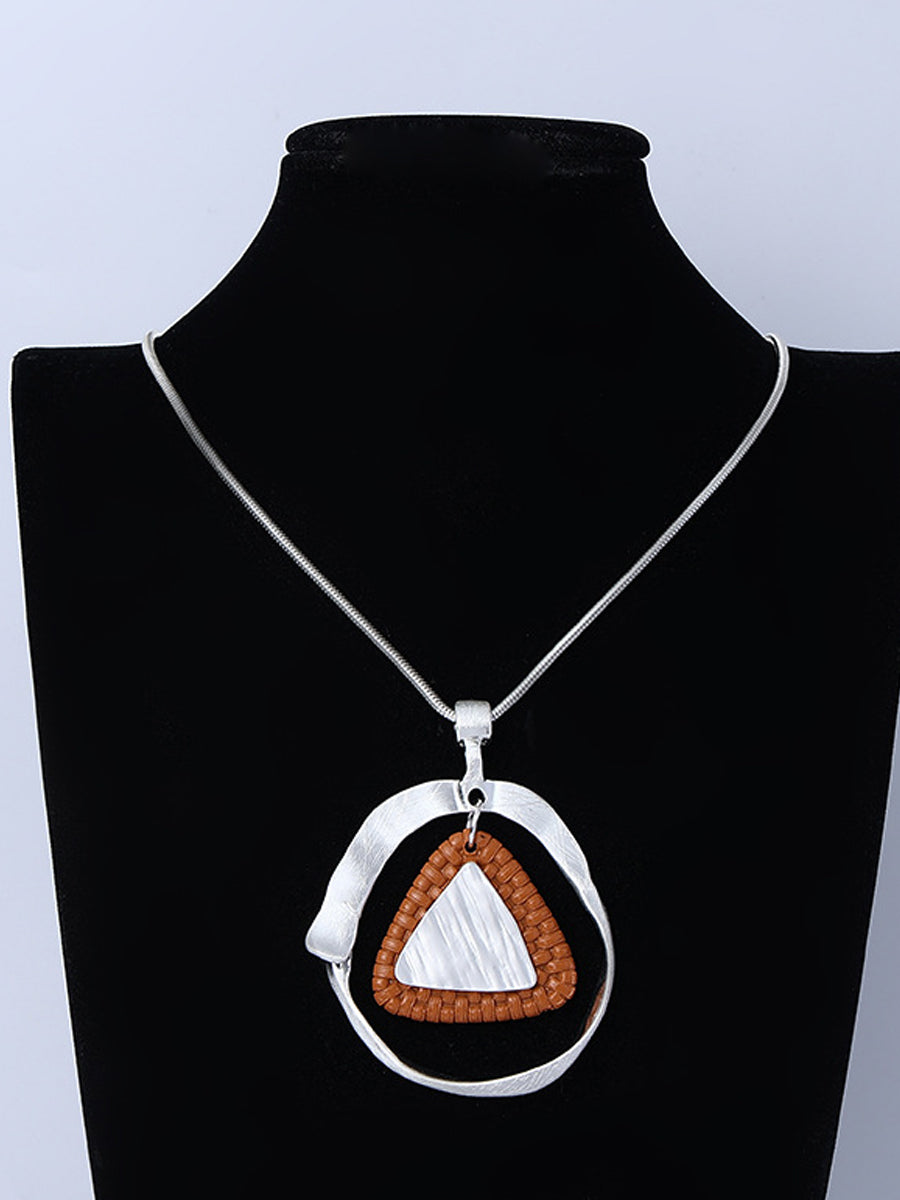 Fashion Alloy Triangle Rattan Weaving Sweater Necklace