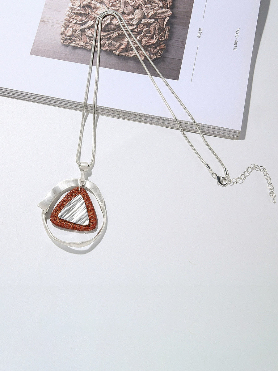 Fashion Alloy Triangle Rattan Weaving Sweater Necklace