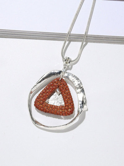 Fashion Alloy Triangle Rattan Weaving Sweater Necklace