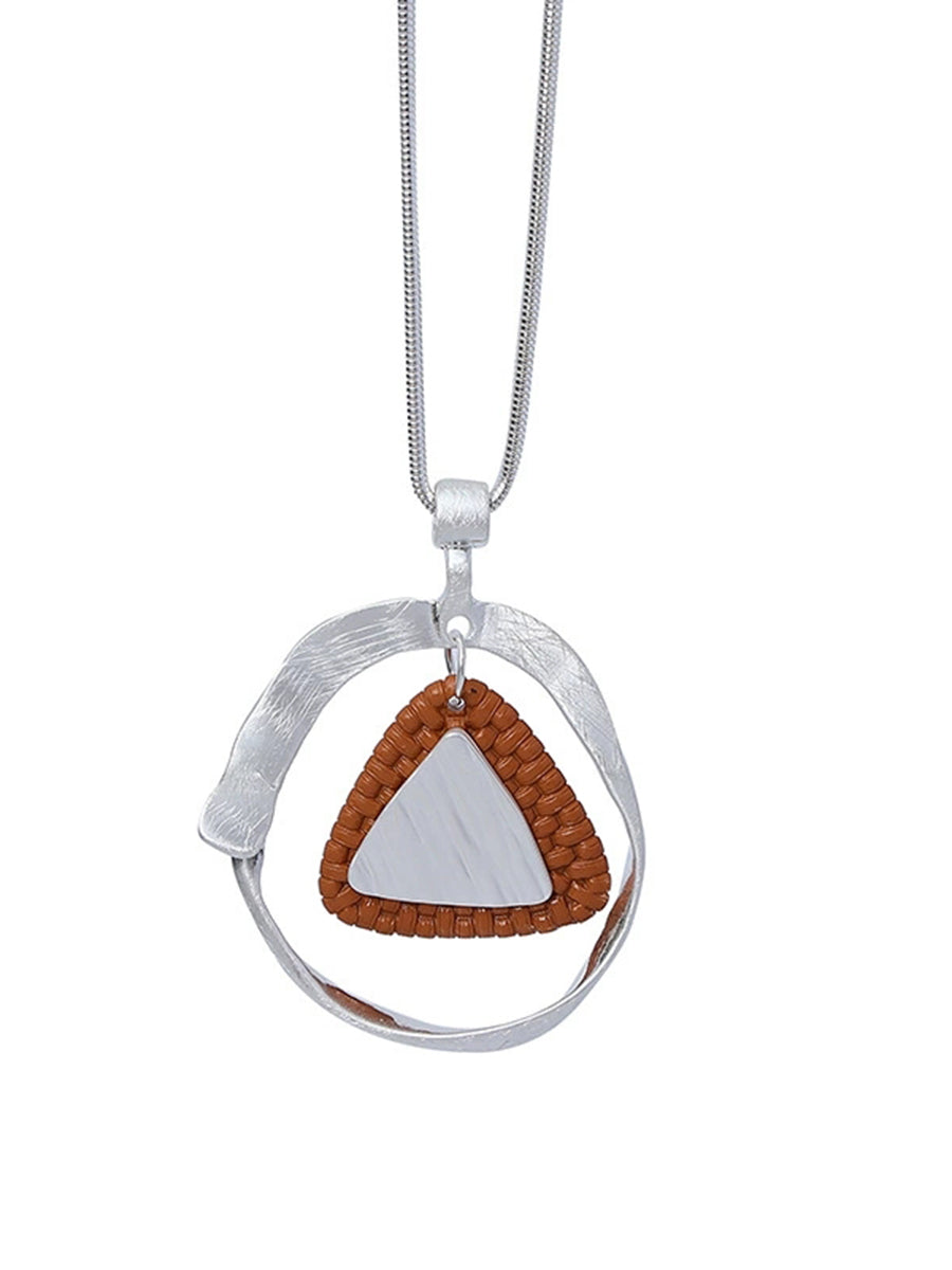 Fashion Alloy Triangle Rattan Weaving Sweater Necklace