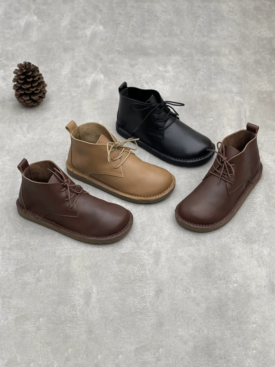 Women Vintage Pure Color Genuine Leather Ankle Boots