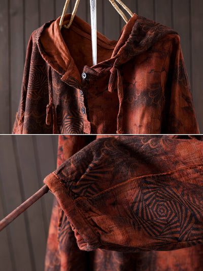 Women Autumn Artsy Flower 100%Cotton Hoodie