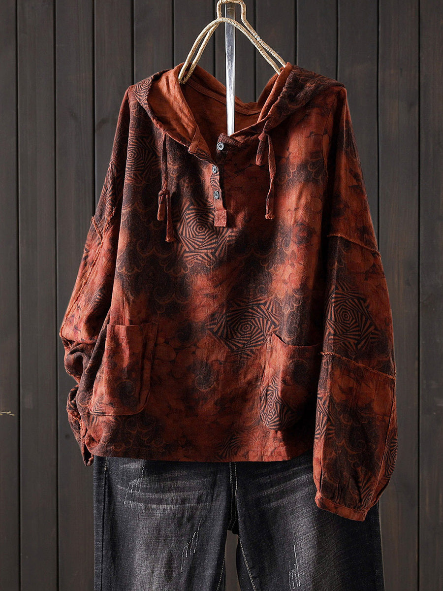 Women Autumn Artsy Flower 100%Cotton Hoodie