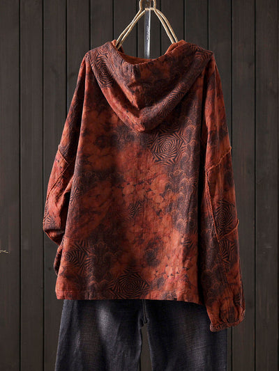 Women Autumn Artsy Flower 100%Cotton Hoodie