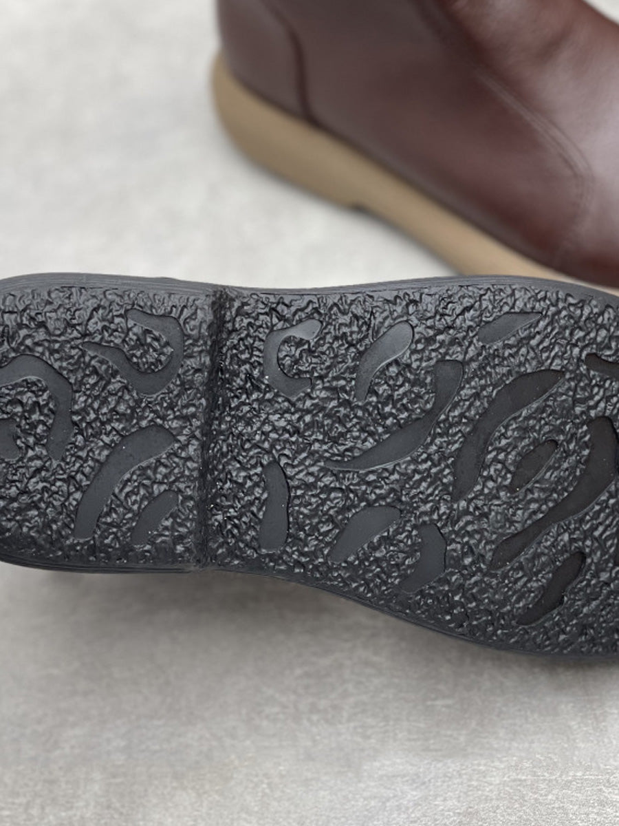 Women Winter Soft Leather Pure Color Flat Ankle Boots