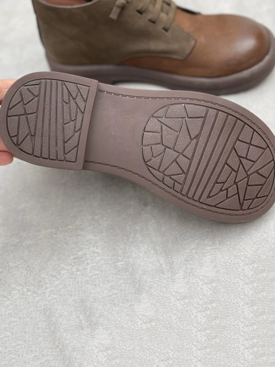 Women Retro Colorblock Leather Low Heel Boots