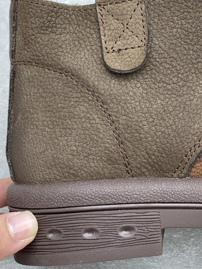 Women Retro Colorblock Leather Low Heel Boots