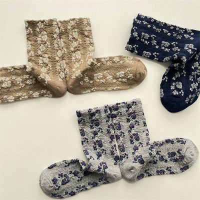 5 Pairs Women Artsy Flower Embossment Cotton Socks