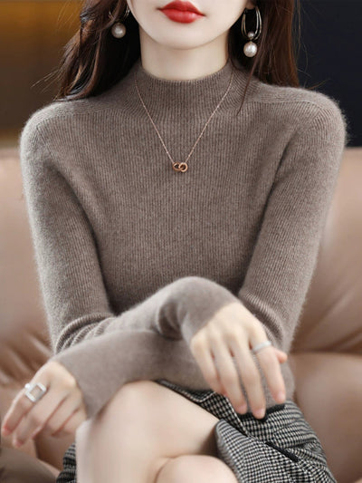 Women Autumn Pure Color Wool Half-Turtleneck Sweater