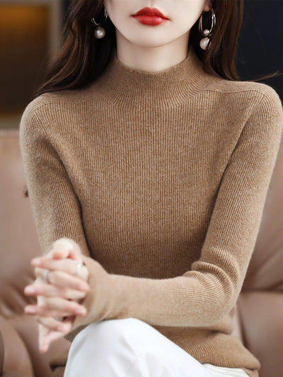 Women Autumn Pure Color Wool Half-Turtleneck Sweater