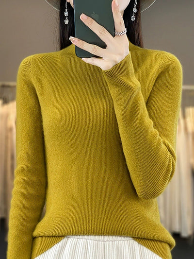 Women Autumn Pure Color Wool Half-Turtleneck Sweater