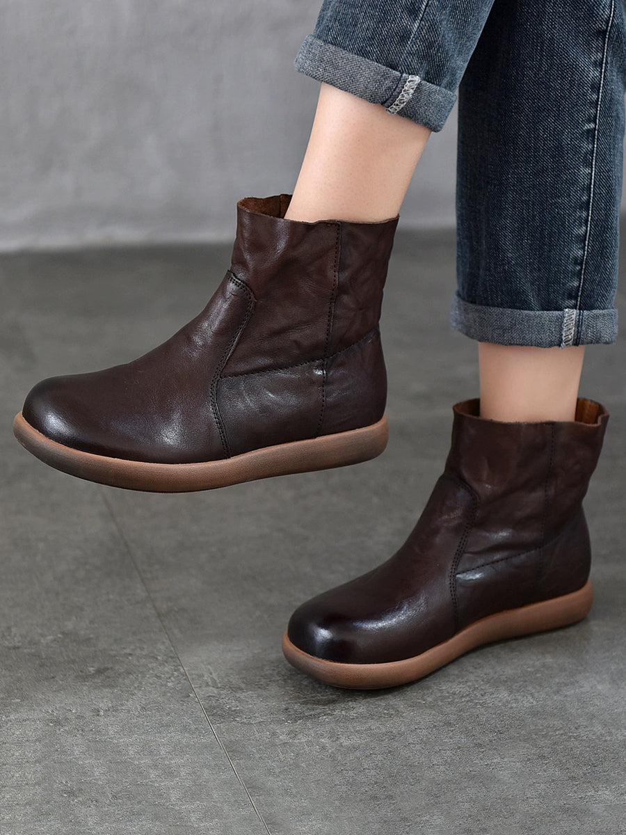Women Vintage Genuine Leather Soft Ankle Boots