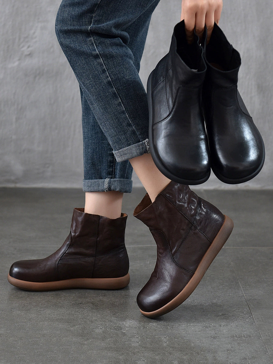Women Vintage Genuine Leather Soft Ankle Boots