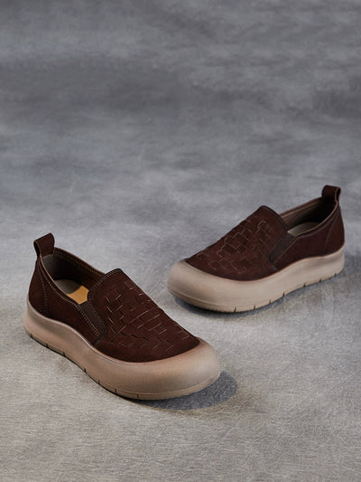 Women Vintage Soft Leather Weave Flat Shoes