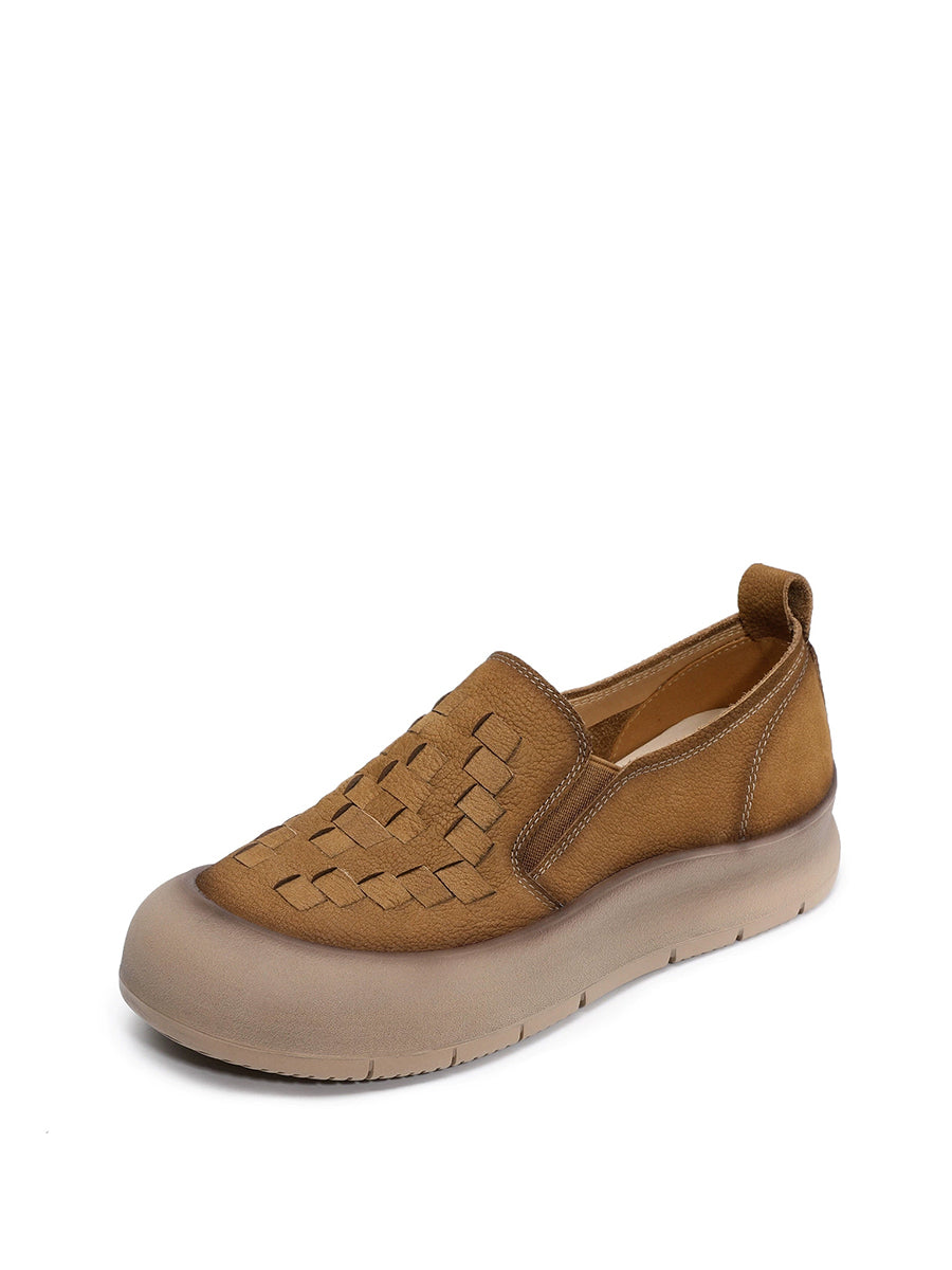 Women Vintage Soft Leather Weave Flat Shoes
