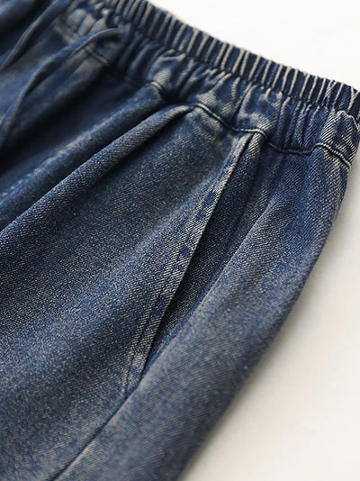 Women Autumn Retro Pure Color Denim Spliced Harem Pants