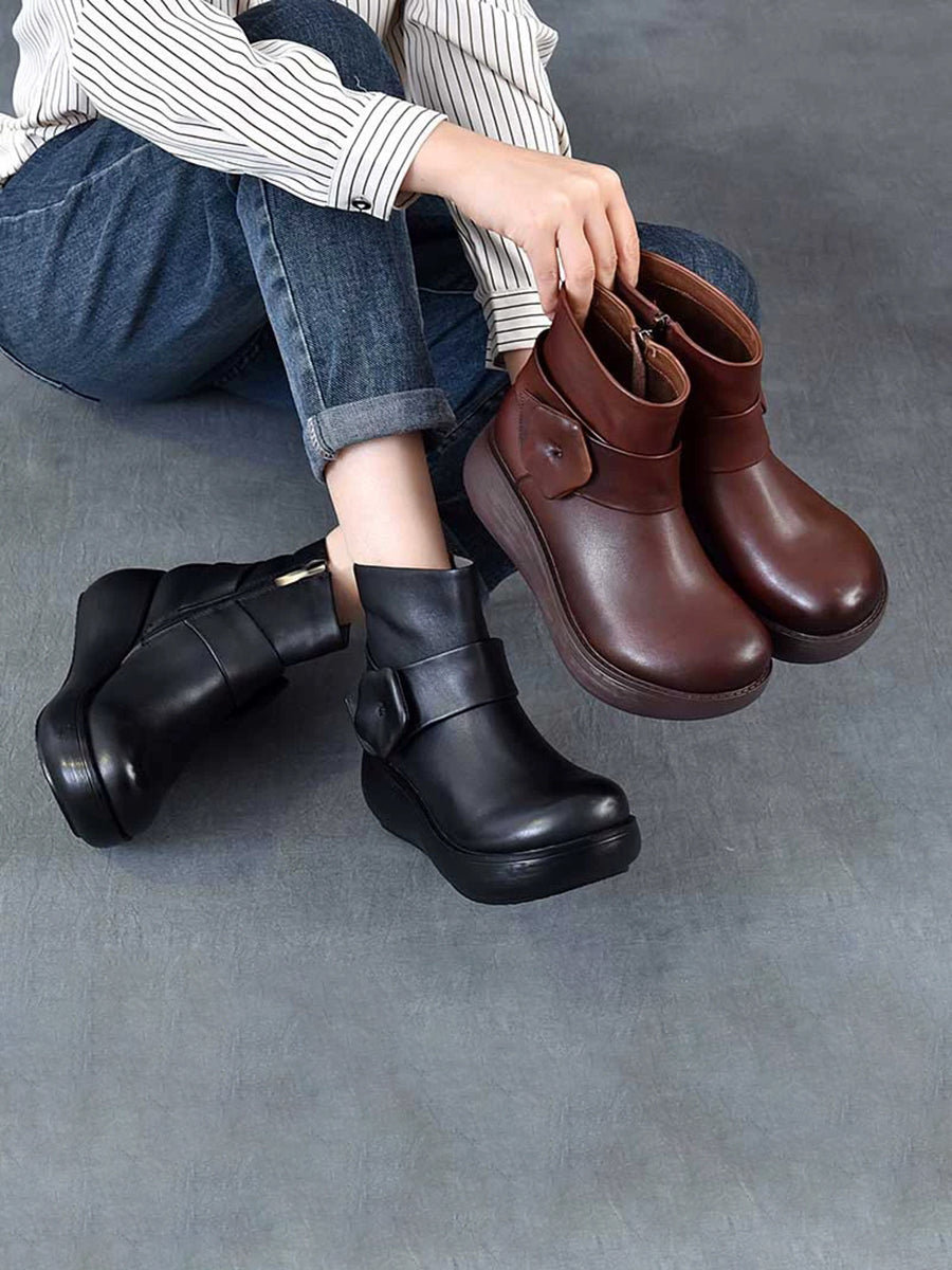 Women Genuine Leather Spliced Platform Boots