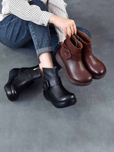 Women Genuine Leather Spliced Platform Boots