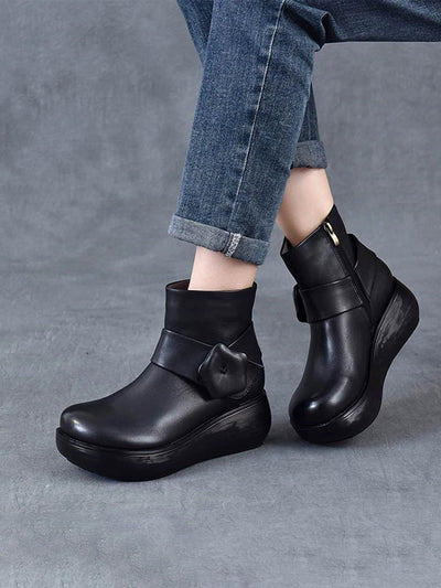 Women Genuine Leather Spliced Platform Boots