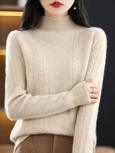 Women Autumn Pure Color Wool Half-Turtleneck Sweater