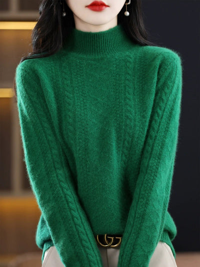 Women Autumn Pure Color Wool Half-Turtleneck Sweater