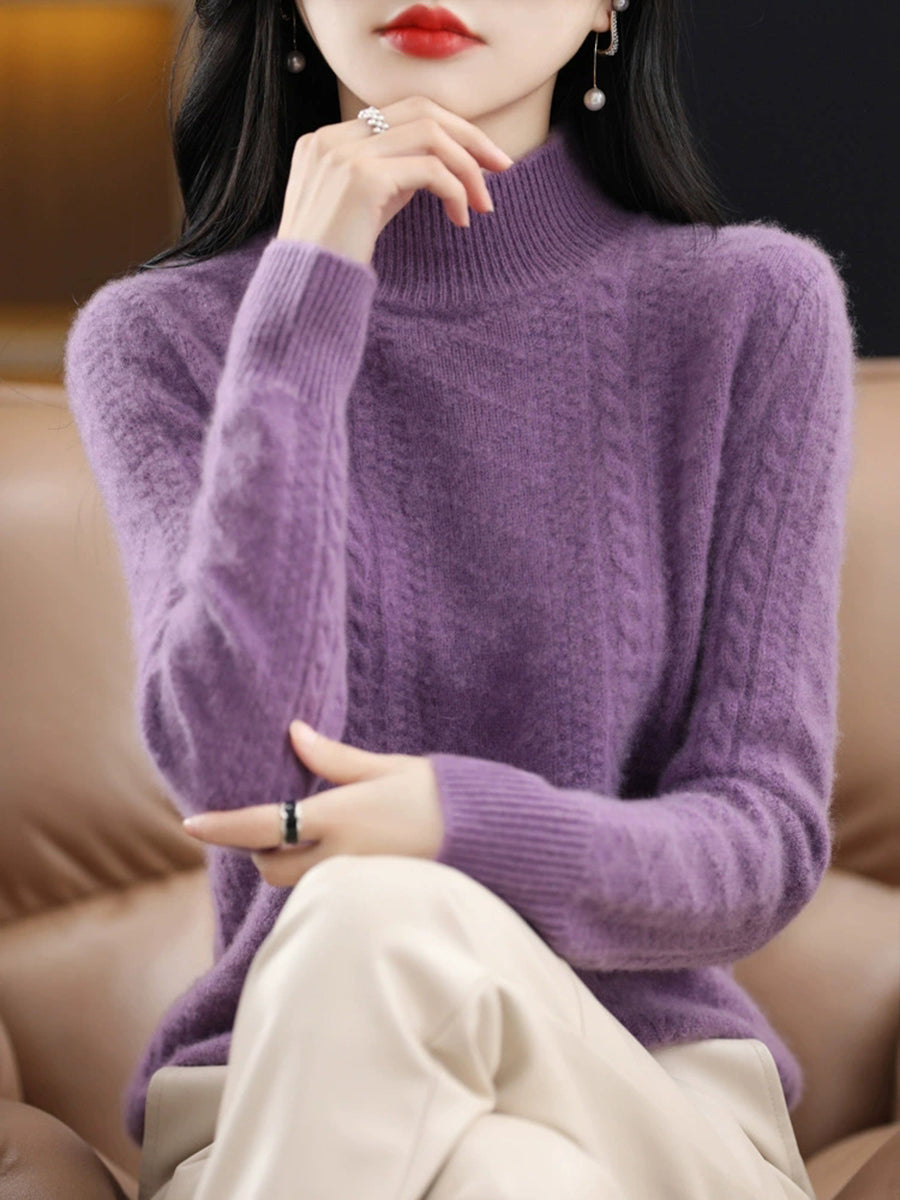 Women Autumn Pure Color Wool Half-Turtleneck Sweater