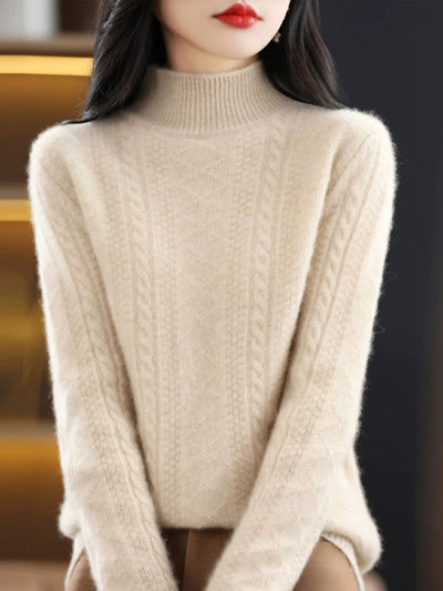 Women Autumn Pure Color Wool Half-Turtleneck Sweater