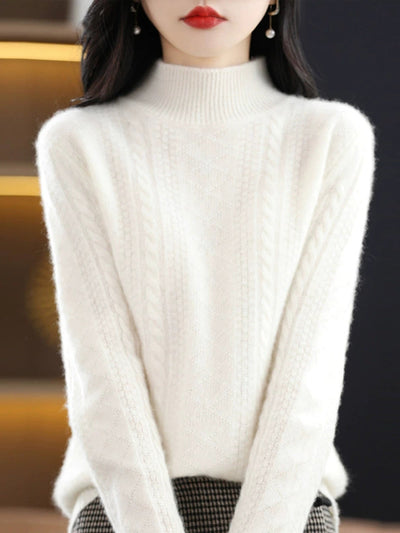 Women Autumn Pure Color Wool Half-Turtleneck Sweater