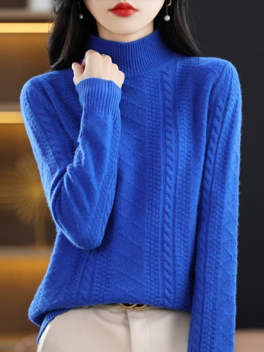 Women Autumn Pure Color Wool Half-Turtleneck Sweater