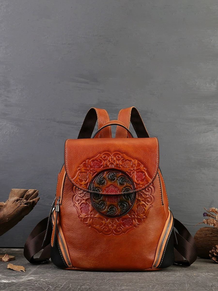 Women Retro Genuine Leather Embossment Shoulder Bag