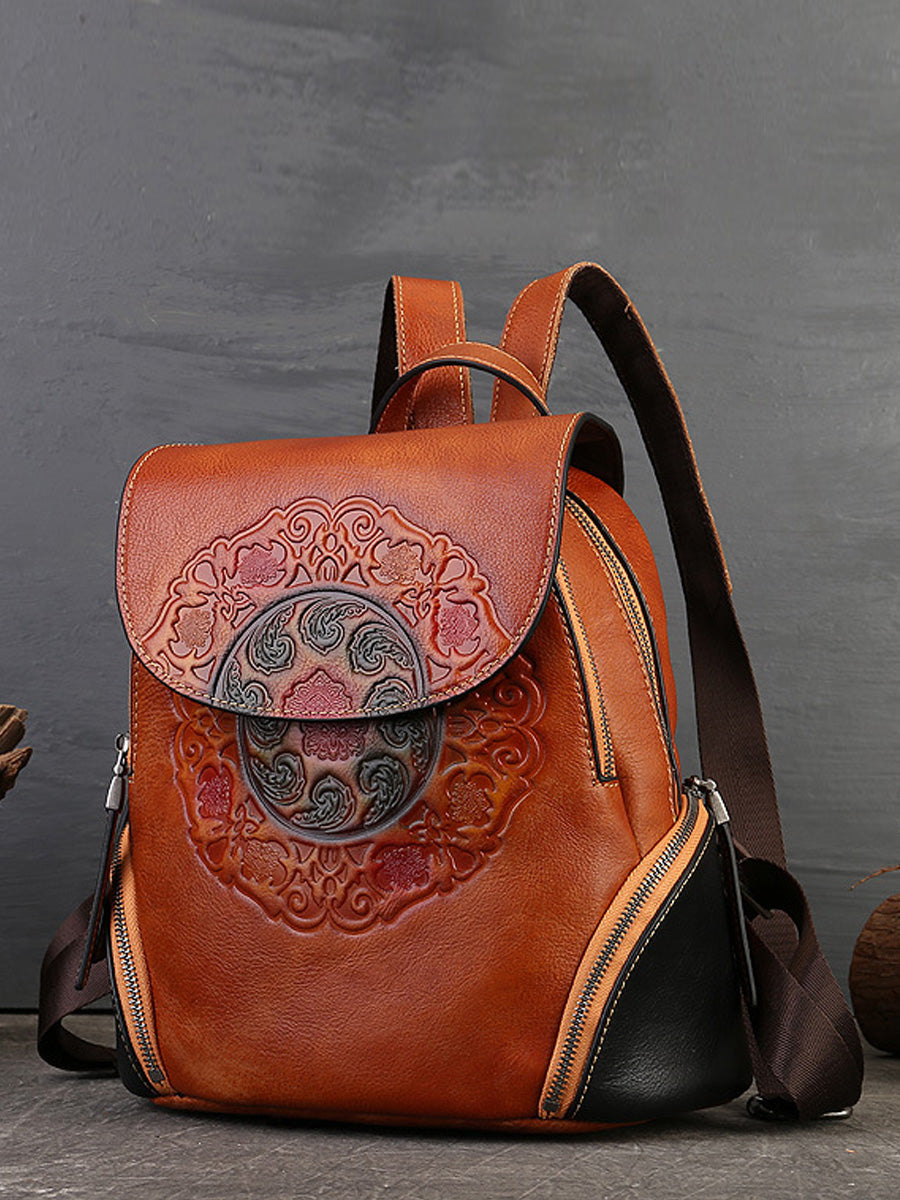 Women Retro Genuine Leather Embossment Shoulder Bag