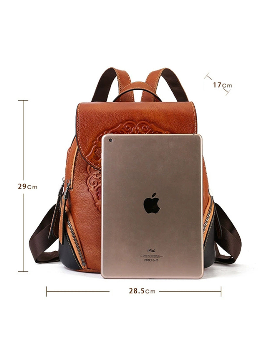 Women Retro Genuine Leather Embossment Shoulder Bag