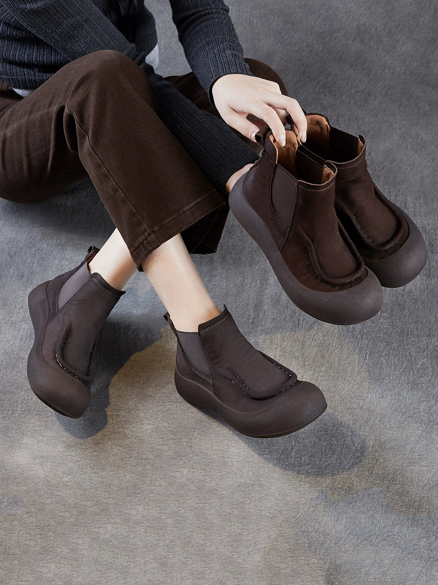 Women Retro Genuine Leather Spliced Ankle Boots