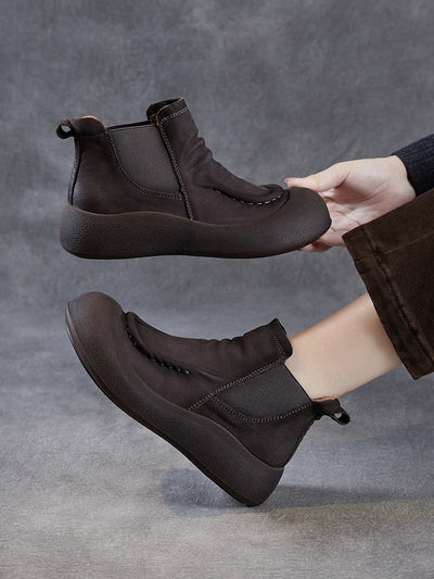 Women Retro Genuine Leather Spliced Ankle Boots