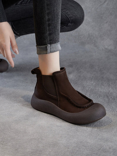 Women Retro Genuine Leather Spliced Ankle Boots