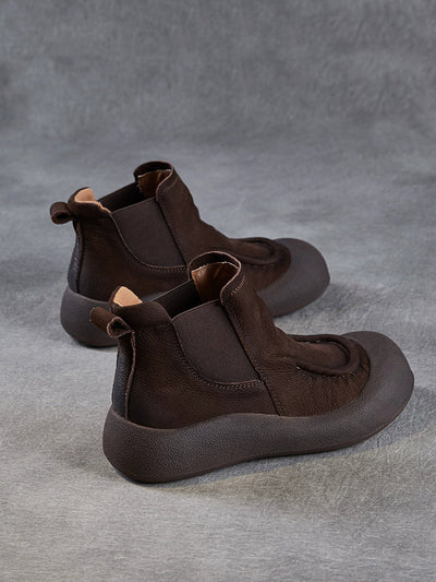 Women Retro Genuine Leather Spliced Ankle Boots