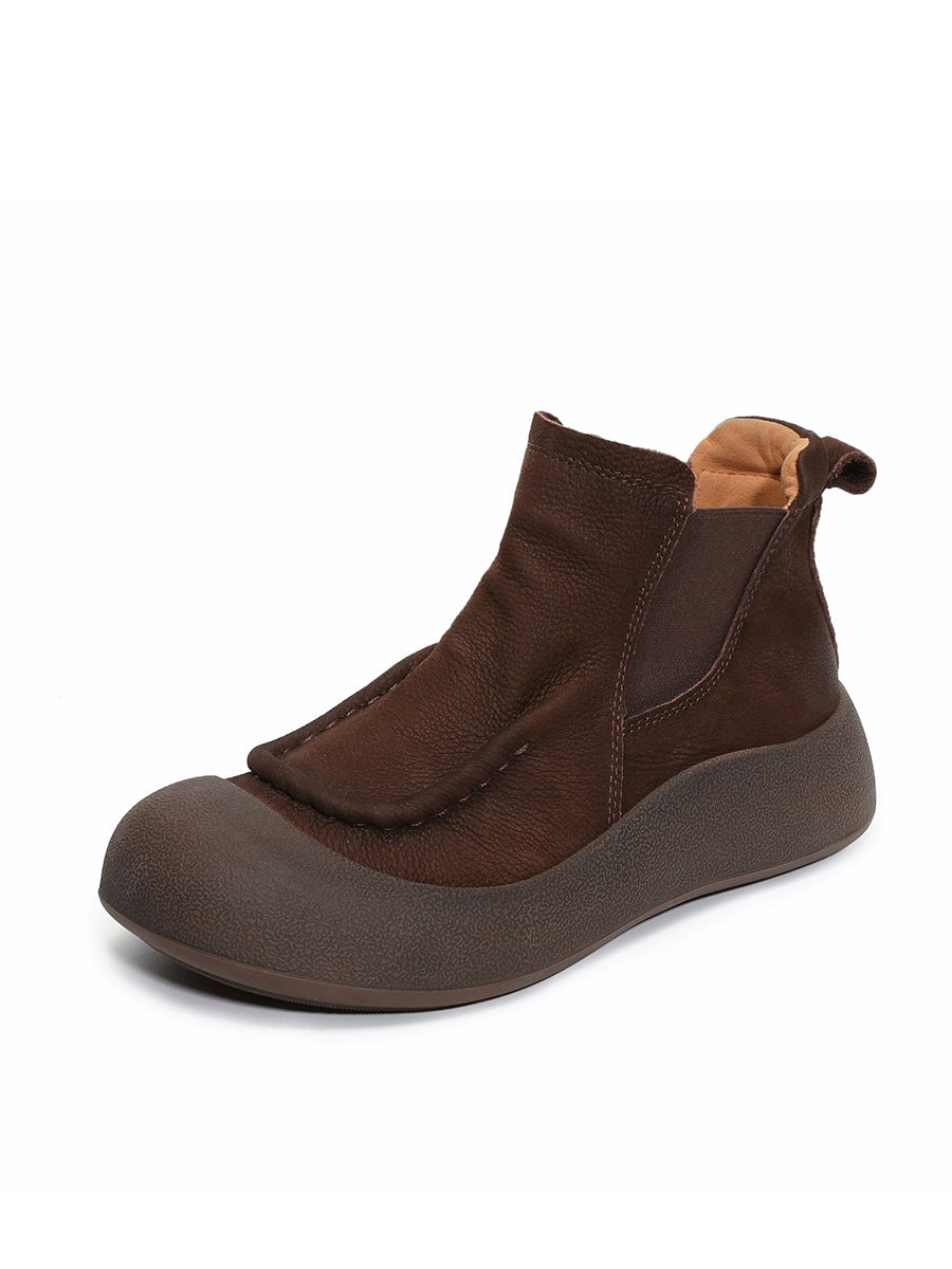 Women Retro Genuine Leather Spliced Ankle Boots