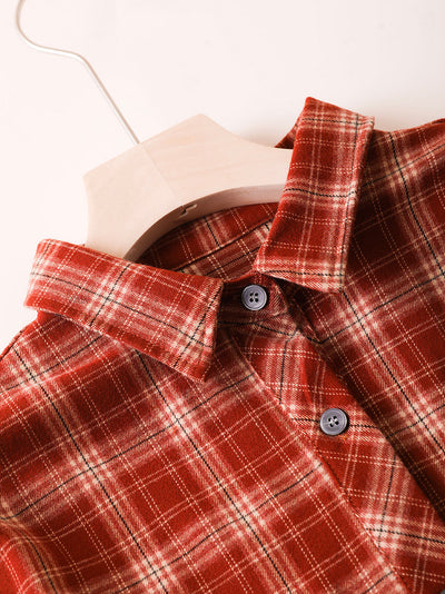 Women Autumn Artsy Plaid Turn-down Collar Shirt