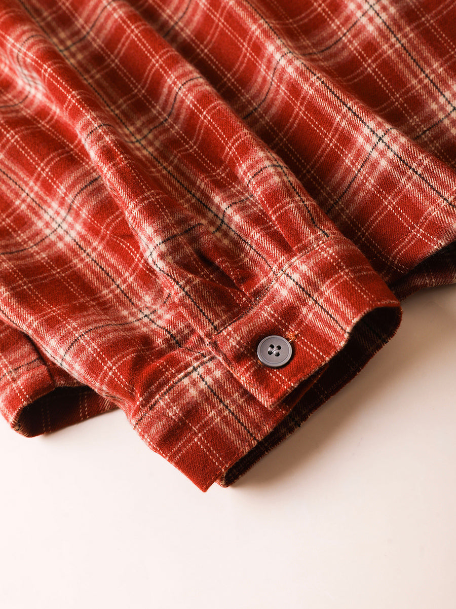 Women Autumn Artsy Plaid Turn-down Collar Shirt