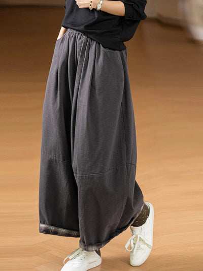 Women Autumn Casual Pure Color 100%Cotton Wide-leg Pants