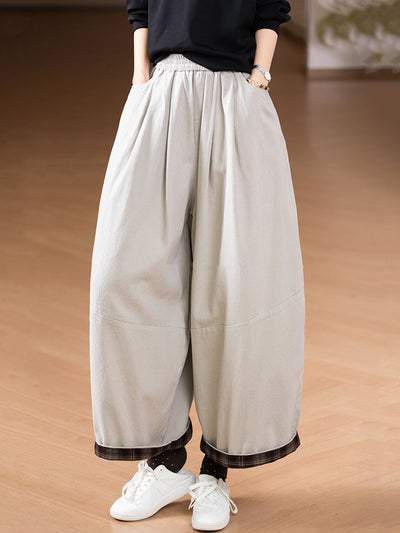 Women Autumn Casual Pure Color 100%Cotton Wide-leg Pants