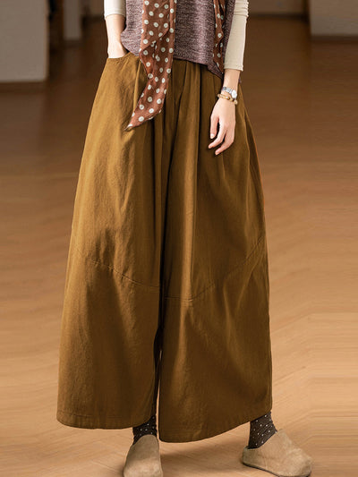Women Autumn Casual Pure Color 100%Cotton Wide-leg Pants