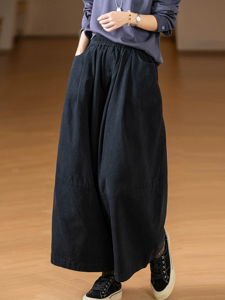 Women Autumn Casual Pure Color 100%Cotton Wide-leg Pants