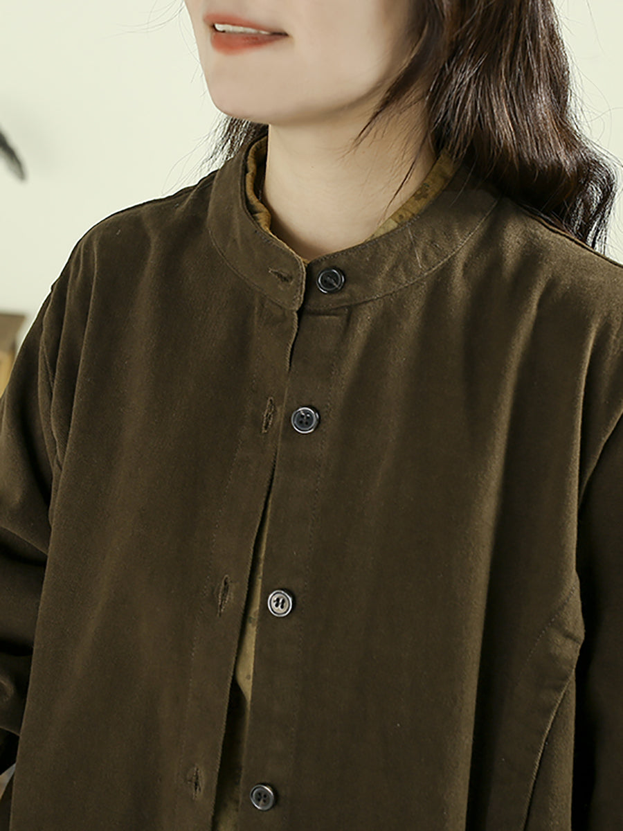 Women Retro Autumn Pure Color Stand Collar Trench Coat