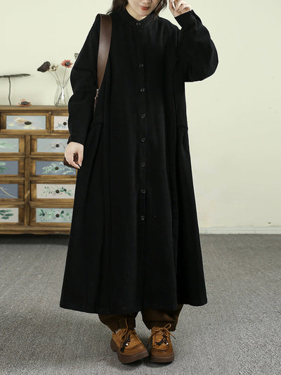 Women Retro Autumn Pure Color Stand Collar Trench Coat