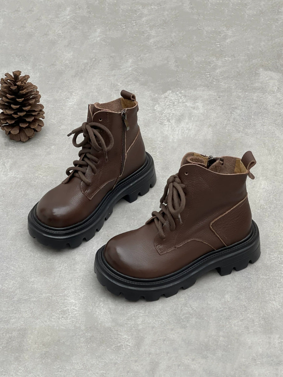 Women Winter Genuine Leather Platfrom Martin Boots