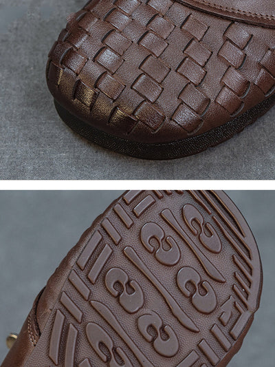 Women Vintage Leather Weave Low Heel Shoes